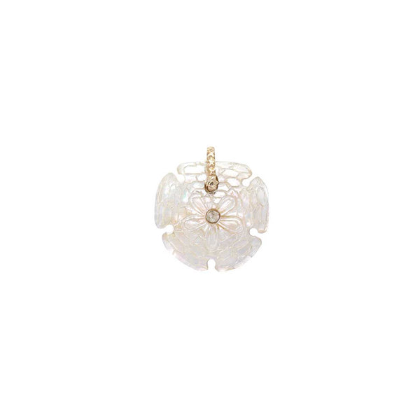SAND DOLLAR Mother-of-Pearl & Topaz Charm, Diamond Bail, 24k Gold-Plated Sterling Silver