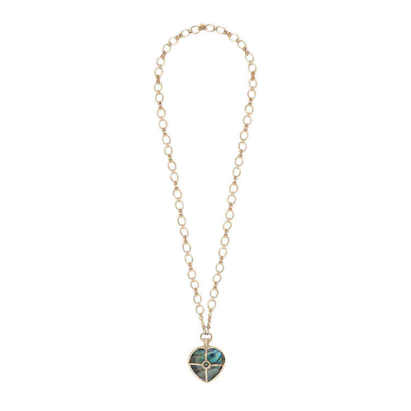 OCTAVE HEART Labradorite Long Necklace or 2-Wrap Necklace, 24k Gold-Plated, Oval Chain