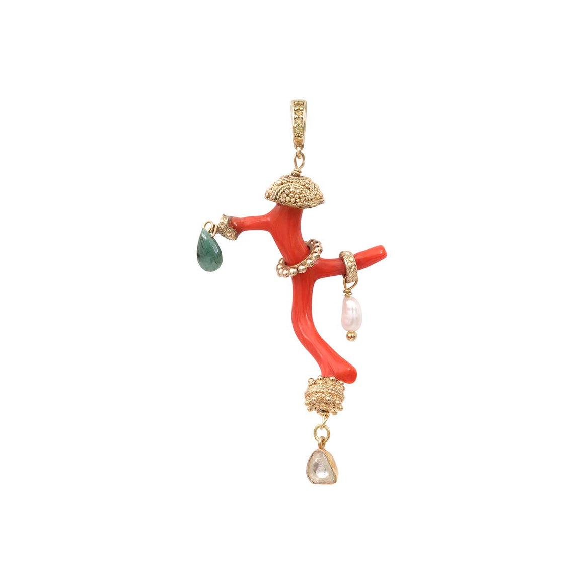 SIRENE Charm, Customized Genuine Coral Branch, 24k Gold-Plated