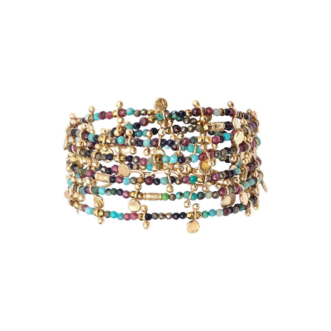 INDIRA Necklace, Turquoise, Garnet, Sunstone