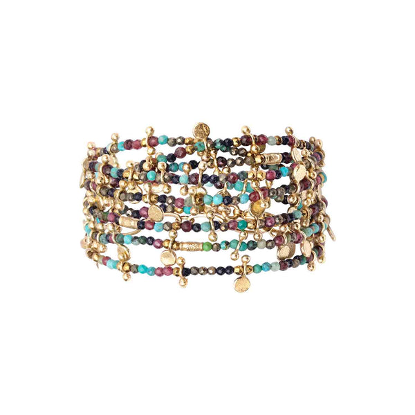INDIRA Multi-Wrap Bracelet, Turquoise, Garnet, Sunstone