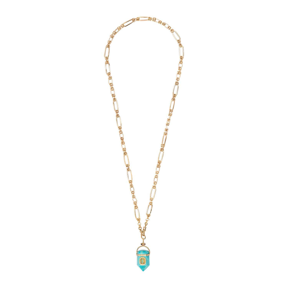 ORACLE Sautoir Prisme Turquoise sertie Citrine, Chaîne couture, Doré 24 cts
