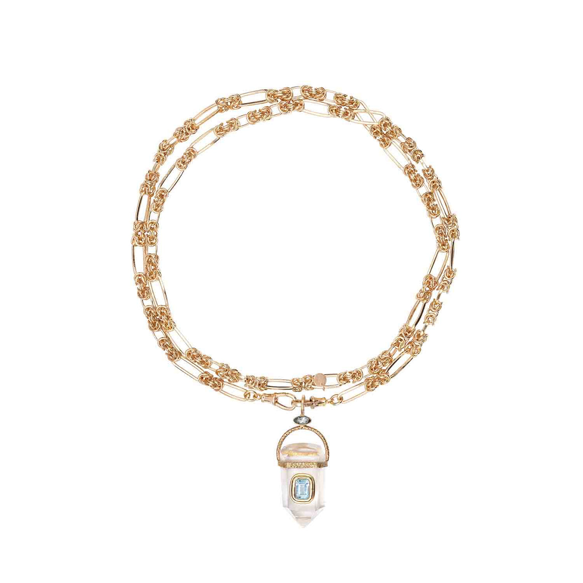 ORACLE Sautoir Prisme Cristal serti Topaze, Chaîne couture, Doré 24 cts