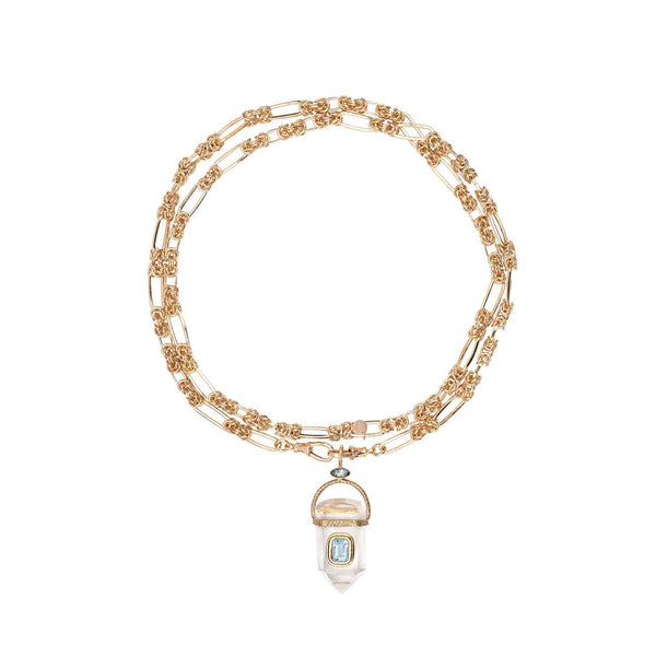 ORACLE Sautoir Prisme Cristal serti Topaze, Chaîne couture, Doré 24 cts