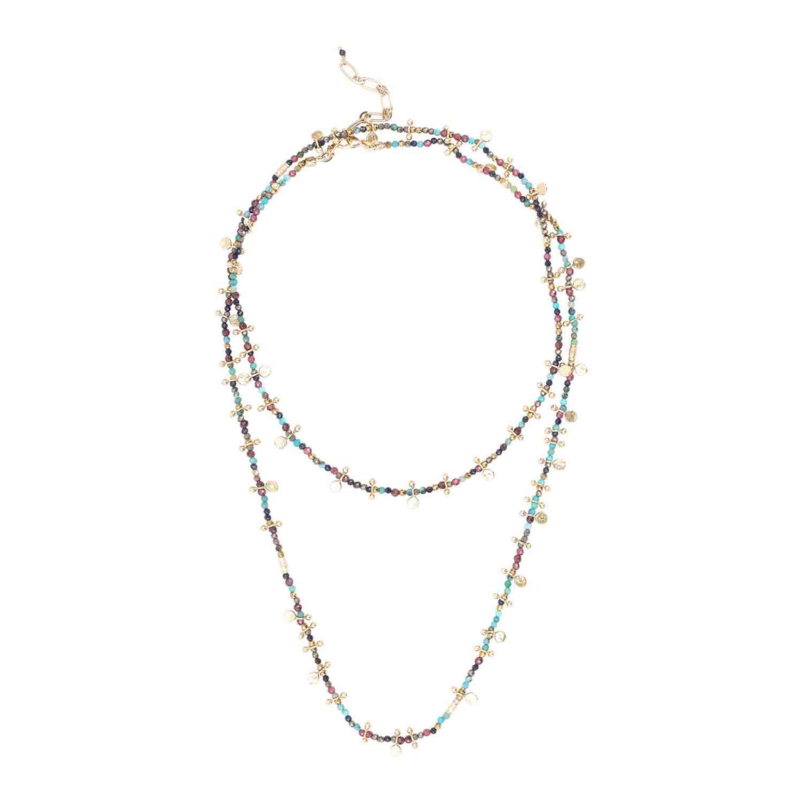 INDIRA Multi-Wrap Bracelet, Turquoise, Garnet, Sunstone