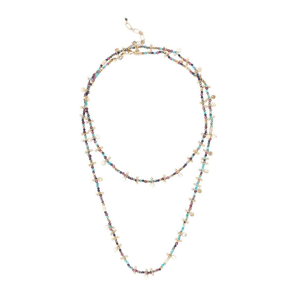 INDIRA Necklace, Turquoise, Garnet, Sunstone