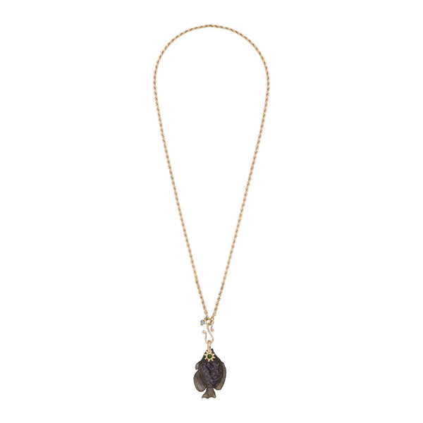 SEDNA Collier Poisson sculpté Labradorite, doré 24 cts