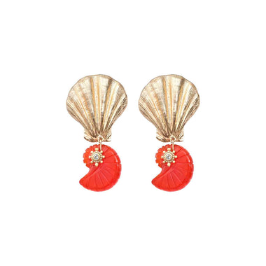 NAUTILUS Clip-On Earrings, Carved Carnelian Shell & Gold-Tone Shell