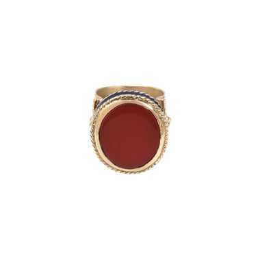 JULIET OVALE Engraved Carnelian Signet Ring, 24k Gold-Plated