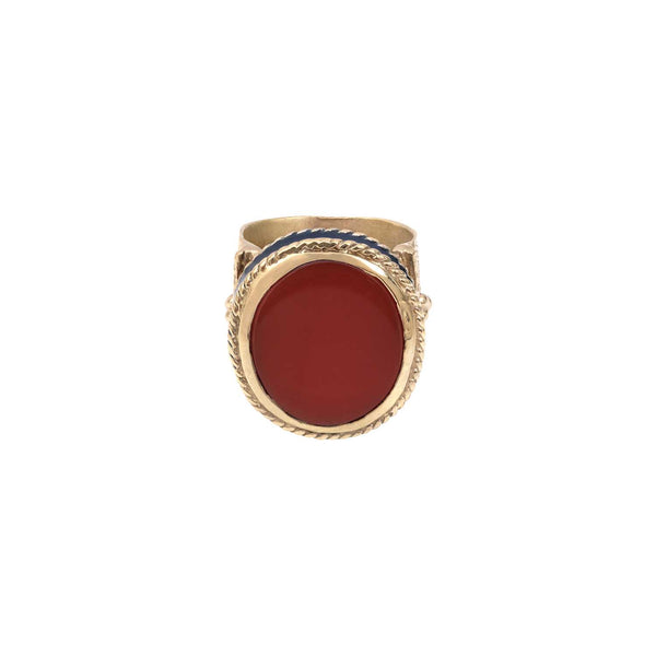 JULIET OVALE Bague Chevalière gravée Cornaline, Plaqué or 24 cts