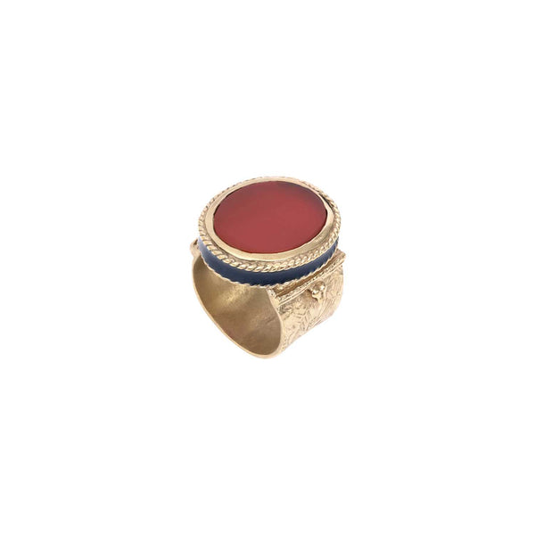 JULIET OVALE Bague Chevalière gravée Cornaline, Plaqué or 24 cts