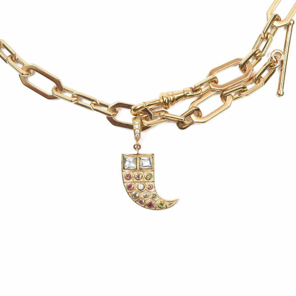 AKASHA Charm Corne Argent plaqué or 24 cts Tourmalines, bélière diamants