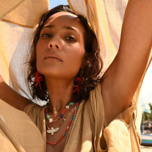 SICILE Boucles d'oreilles Corail, médailles Perses, Laiton doré 24 cts