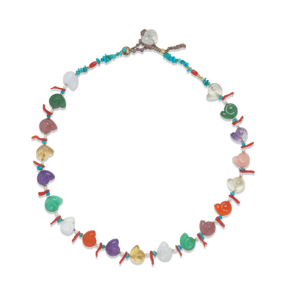 ALASSIO Collier Multi Coquillages sculptés en pierres multicolores, Corail, Turquoise