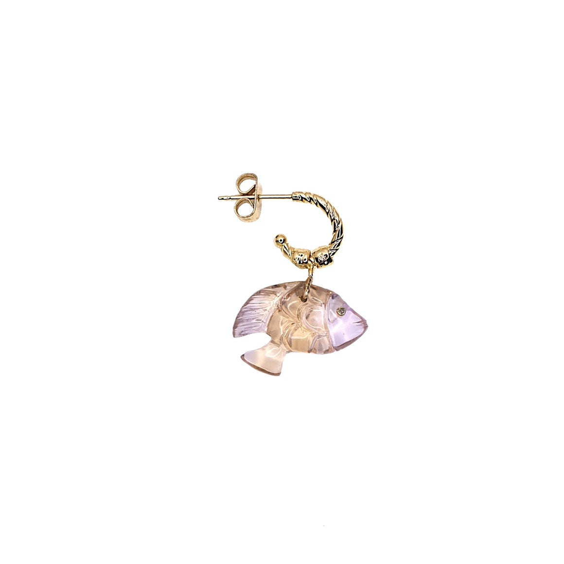 ALOHA Créole unique poisson sculpté Amétrine, oeil Diamant doré 24 cts
