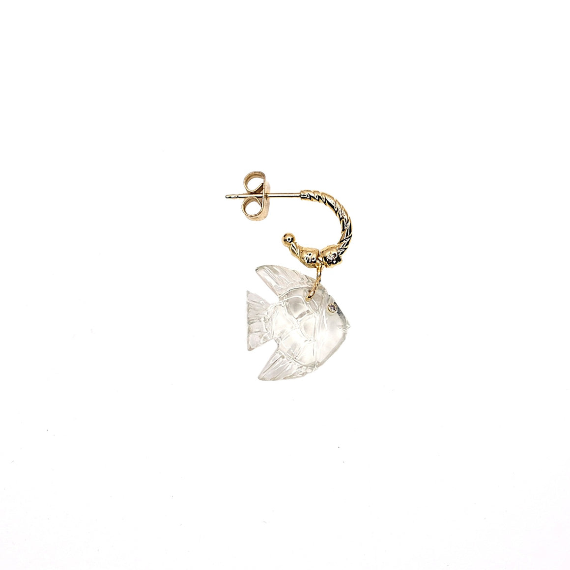 ALOHA Créole unique poisson sculpté Cristal, oeil Diamant doré 24 cts