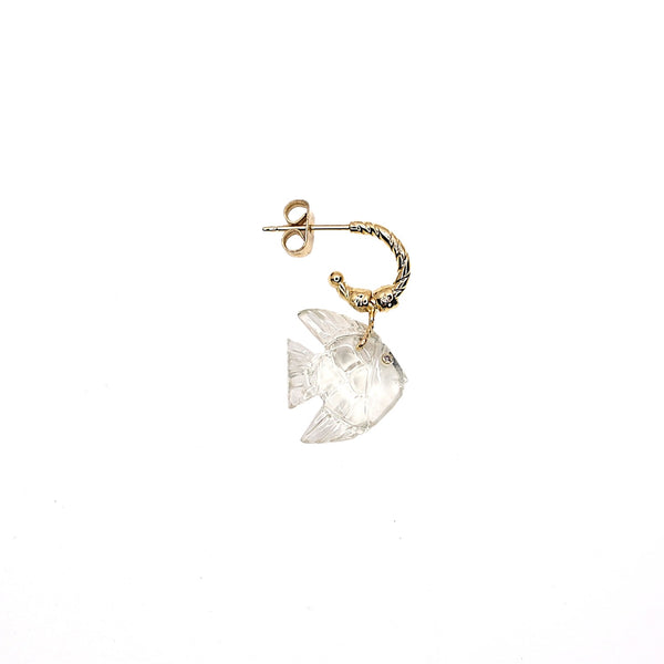 ALOHA Créole unique poisson sculpté Cristal, oeil Diamant doré 24 cts