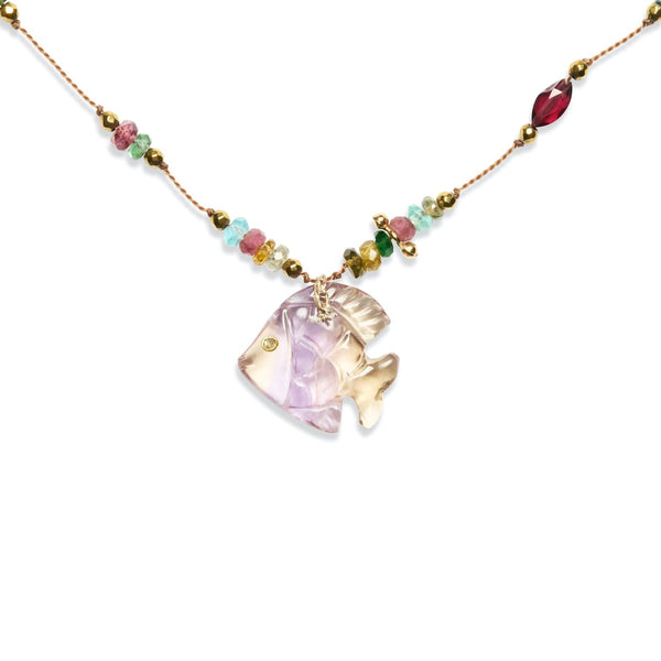 ALOHA Collier Poisson Amétrine Tourmalines Oeil Diamant