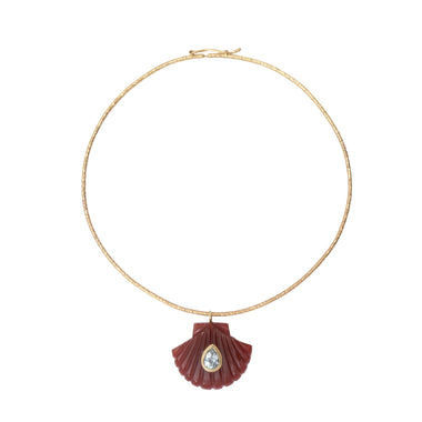 AMALFI Collier Torque Coquillage sculpté Cornaline serti Topaze, Doré 24 cts