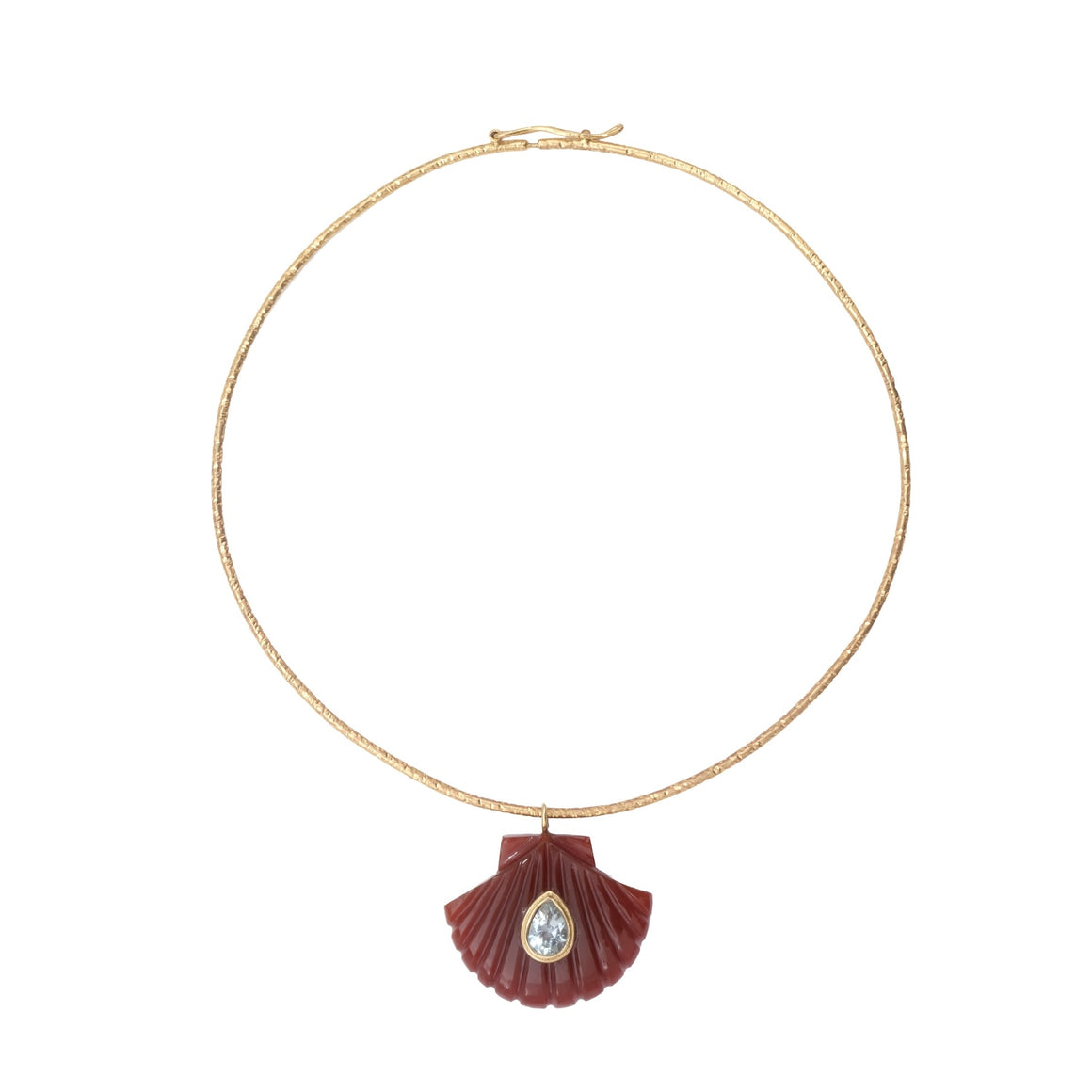 AMALFI Collier Torque Coquillage sculpté Cornaline serti Topaze, Doré 24 cts