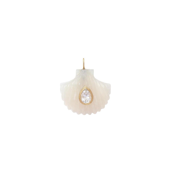 AMALFI Charm Coquillage Agate blanche sertie Topaze, argent plaqué or