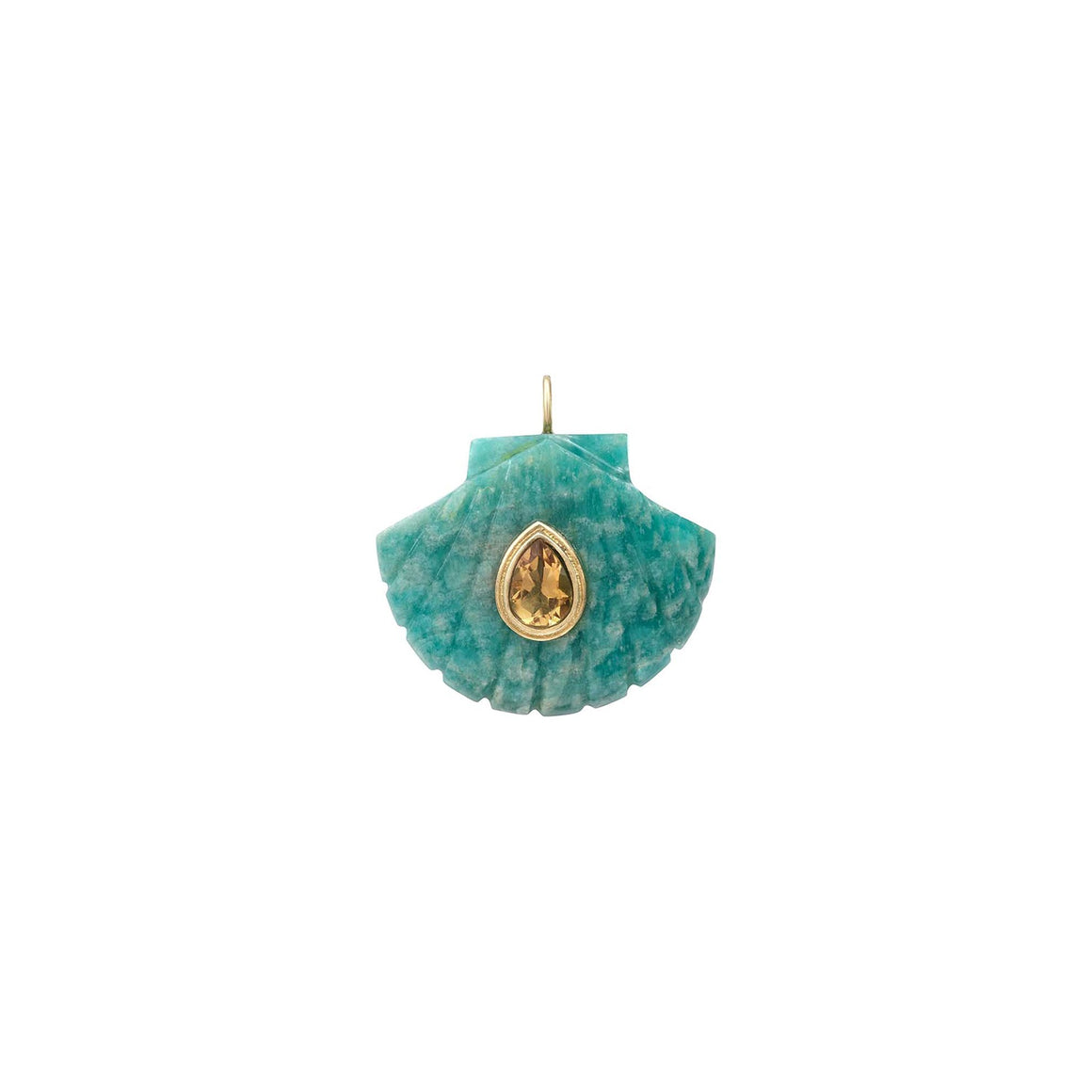 AMALFI Pendant, Shell Carved from Amazonite, Set with Citrine, Gold-Plated Silver
