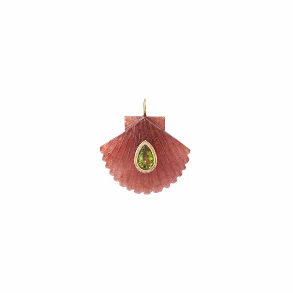 AMALFI Charm Coquillage Quartz Strawberry serti Péridot, argent plaqué or