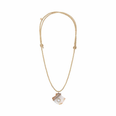 AMALFI Collier Coquillage Agate sertie Topaze, cordon doré