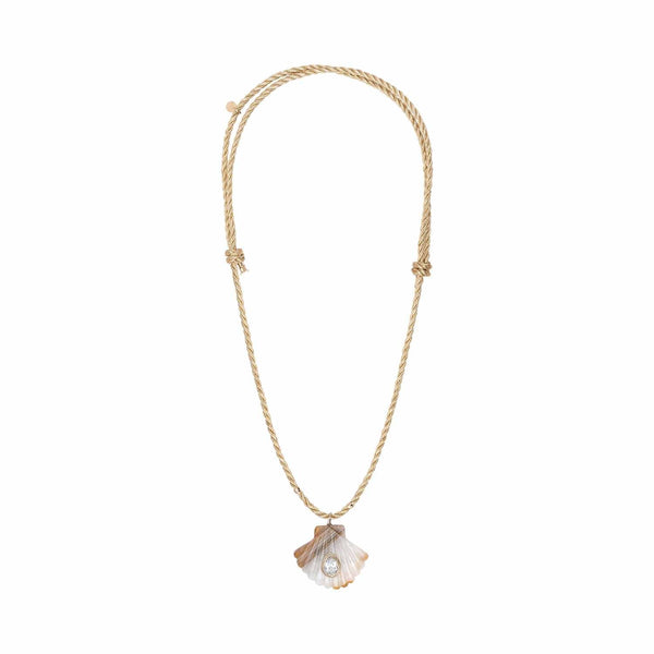 AMALFI Collier Coquillage Agate sertie Topaze, cordon doré