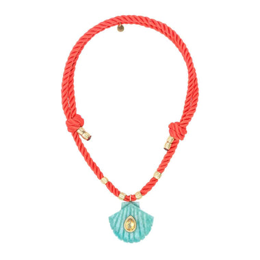 AMALFI Collier Coquillage Amazonite sertie Citrine, cordon corail