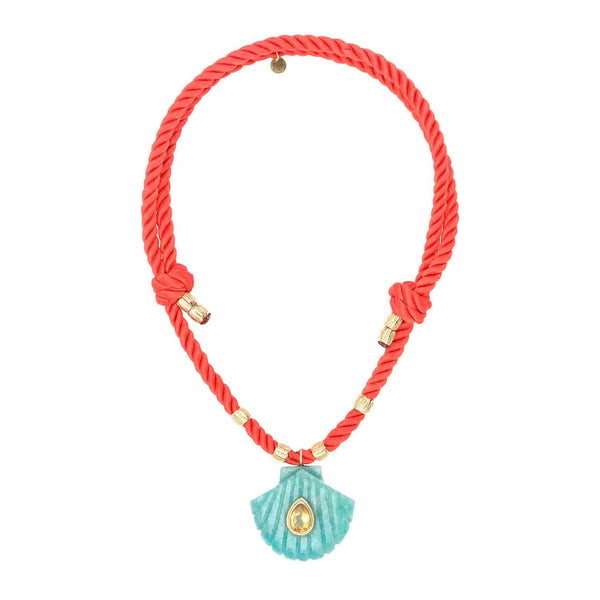 AMALFI Collier Coquillage Amazonite sertie Citrine, cordon corail