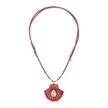 AMALFI Collier Coquillage Cornaline sertie Topaze, cordon de soie