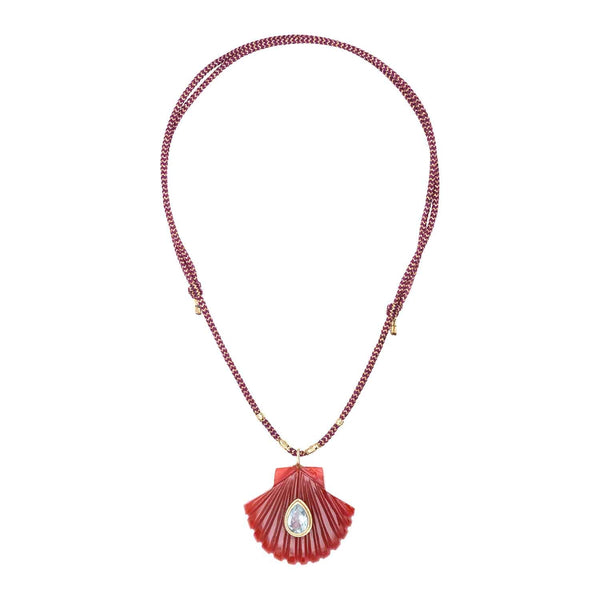 AMALFI Collier Coquillage Cornaline sertie Topaze, cordon de soie