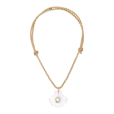 AMALFI Collier Coquillage Cristal serti Topaze, cordon doré