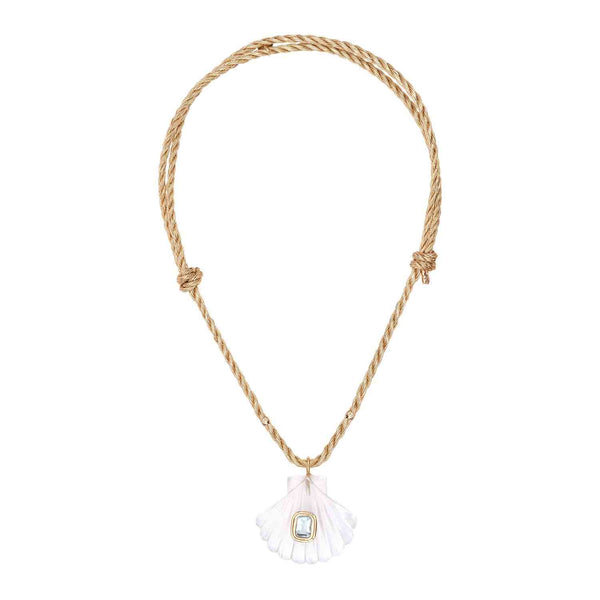 AMALFI Collier Coquillage Cristal serti Topaze, cordon doré