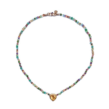 AMOUR Collier Coeur Citrine et Améthyste, perles en pierres multicolores, argent plaqué or
