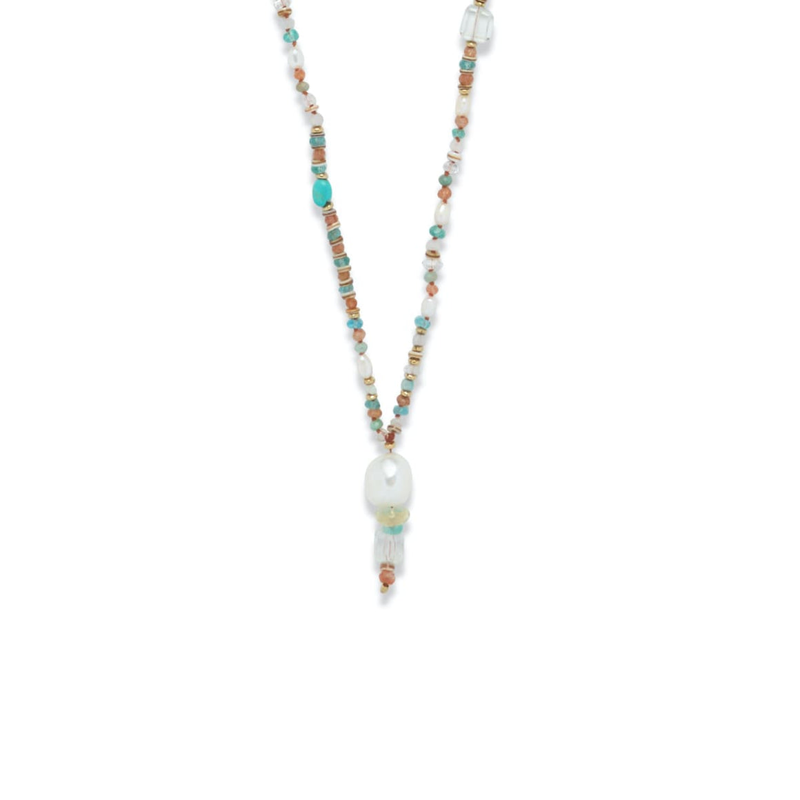 ANAEL Collier Mala Cristal Perle d'Eau Douce Turquoise