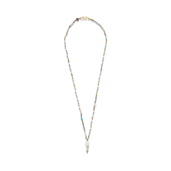 ANAEL Collier Mala Cristal Perle d'Eau Douce Turquoise