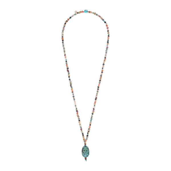 ANAEL Collier Mala Turquoise d'Arizona, mix de pierres