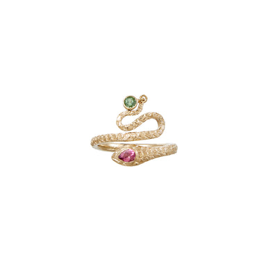 ANGITIA Bague Serpent Pampille Tourmalines, Argent plaqué Or 24 carats