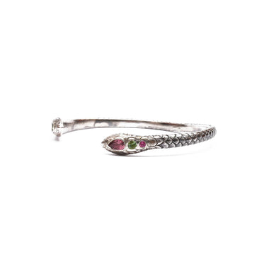 ANGITIA Bracelet Serpent Tourmalines, Argent patiné