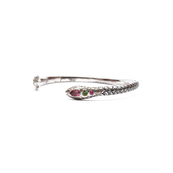 ANGITIA Bracelet Serpent Tourmalines, Argent patiné