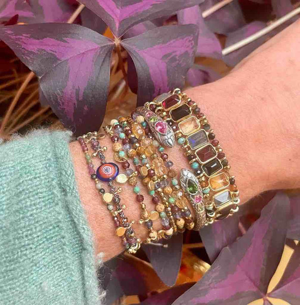 ANGITIA Bracelet Serpent Tourmalines, Argent patiné