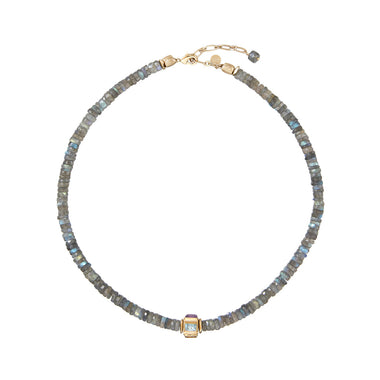 ANILA Collier Labradorite facettée & perle multi-pierres - plaqué or 24 cts