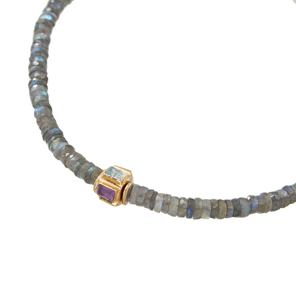 ANILA Collier Labradorite facettée & perle multi-pierres - plaqué or 24 cts