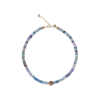 ANILA Collier Fluorite facettée & perle multi-pierres plaqué or 24 cts