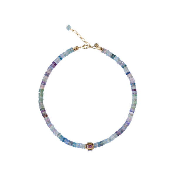 ANILA Collier Fluorite facettée & perle multi-pierres plaqué or 24 cts
