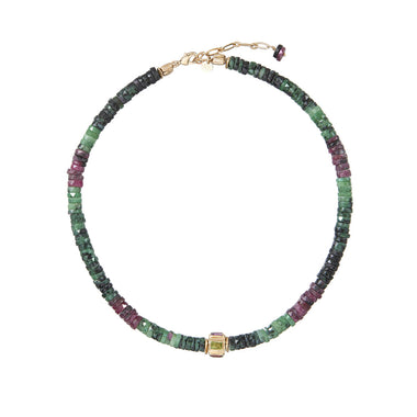 ANILA Collier Rubis Zoisite facetté & perle multi-pierres plaqué or 24 cts