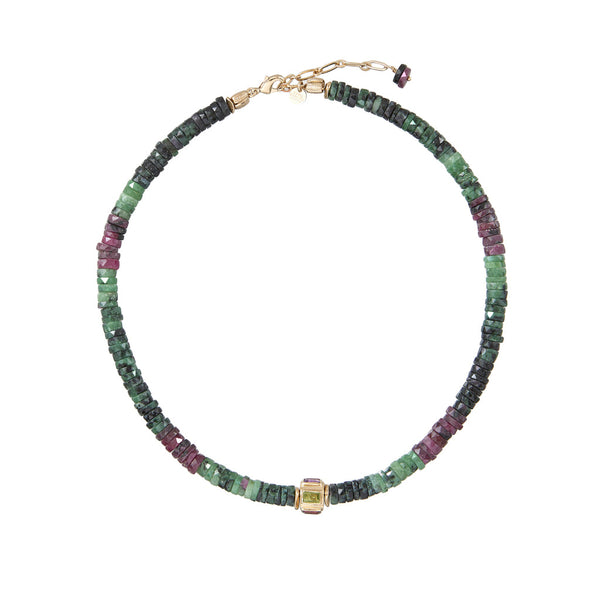 ANILA Collier Rubis Zoisite facetté & perle multi-pierres plaqué or 24 cts