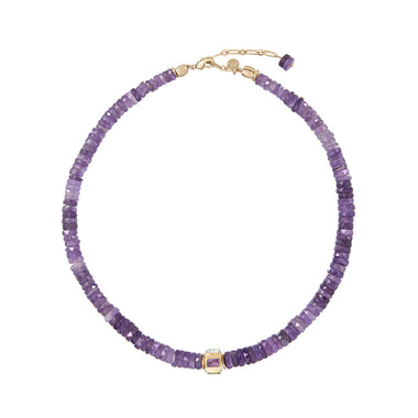 ANILA Collier Améthyste facettée & perle multi-pierres - plaqué or 24 cts